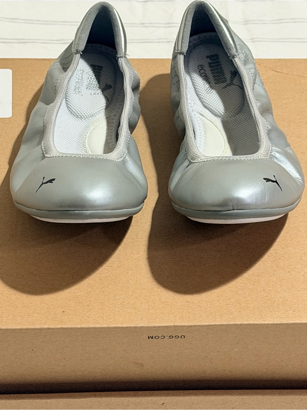 Puma Metallic Silver Ballet Flats - Women's Slip-On Loafers